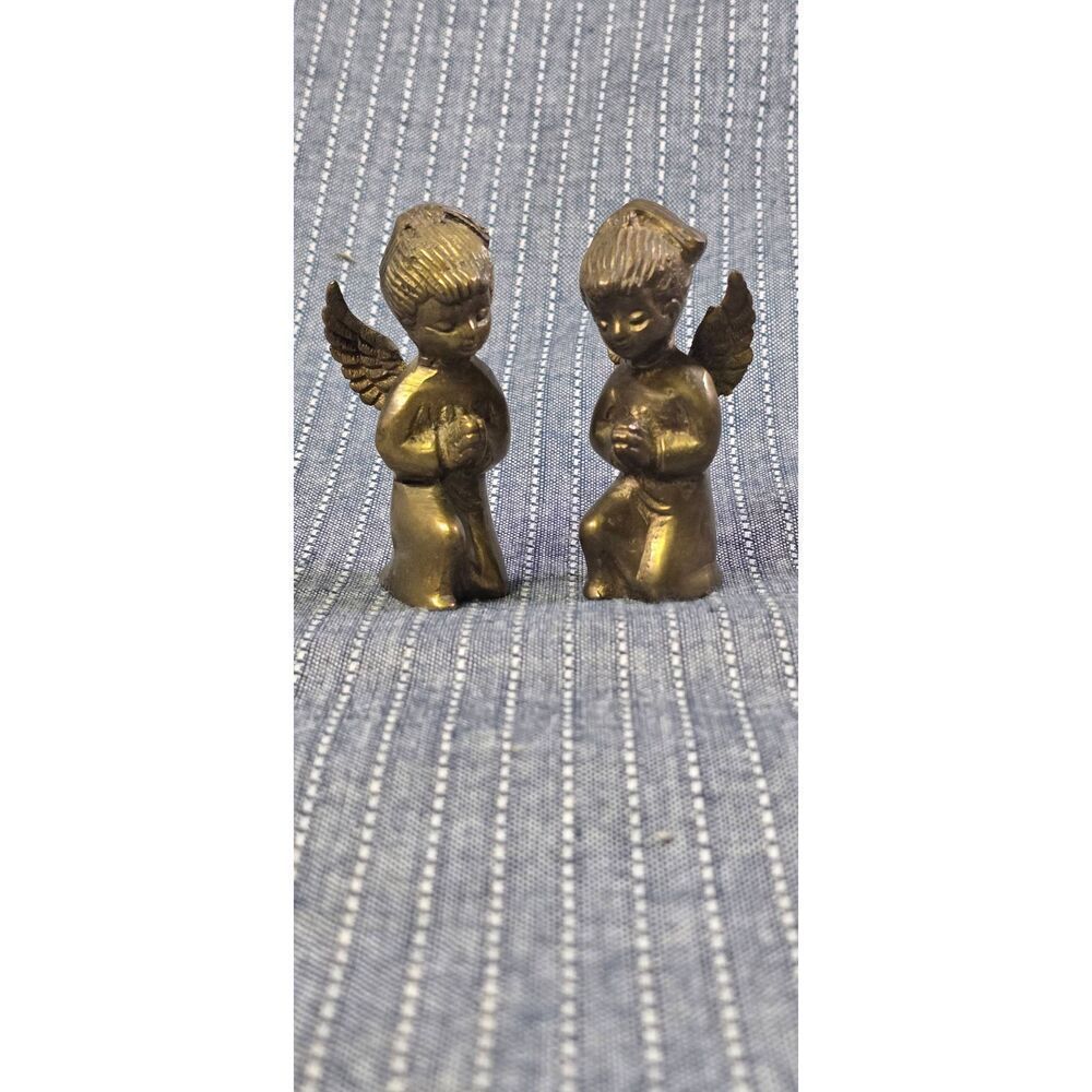 Rare Solid Brass Kneeling Angel Figurines Made In India